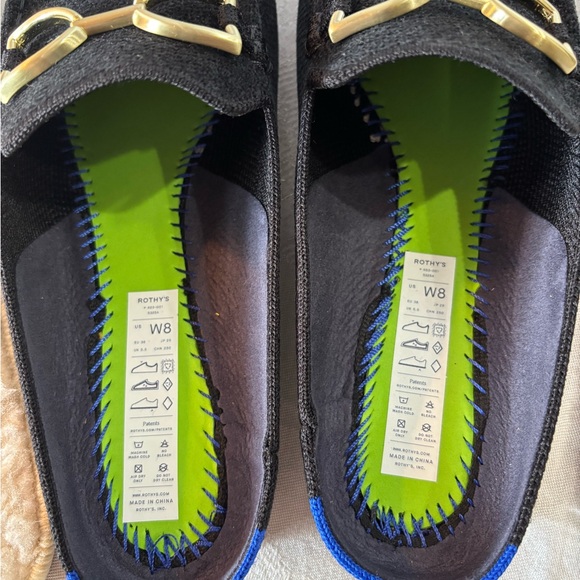 Rothy's Black ReVelvet Mules with Gold Horsebit Detail size 8 - Picture 6 of 8